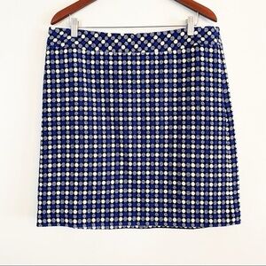 Talbots Royal Blue Black White Mod Polka Dot Tweed Pencil Skirt